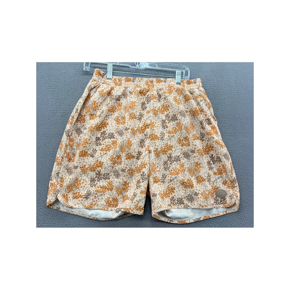 Northyard Mens Athletic Shorts Orange Brown Leaf Print Elastic Waist Size Small